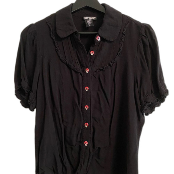 Hot Topic Black Blouse with Mushroom Buttons Size S UB-2 - Picture 1 of 9